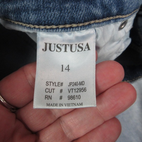 JustUSA Jeans Womens 14 Blue Longer Length Wide Leg Fringe Hem 32x30* NWT - Picture 12 of 16